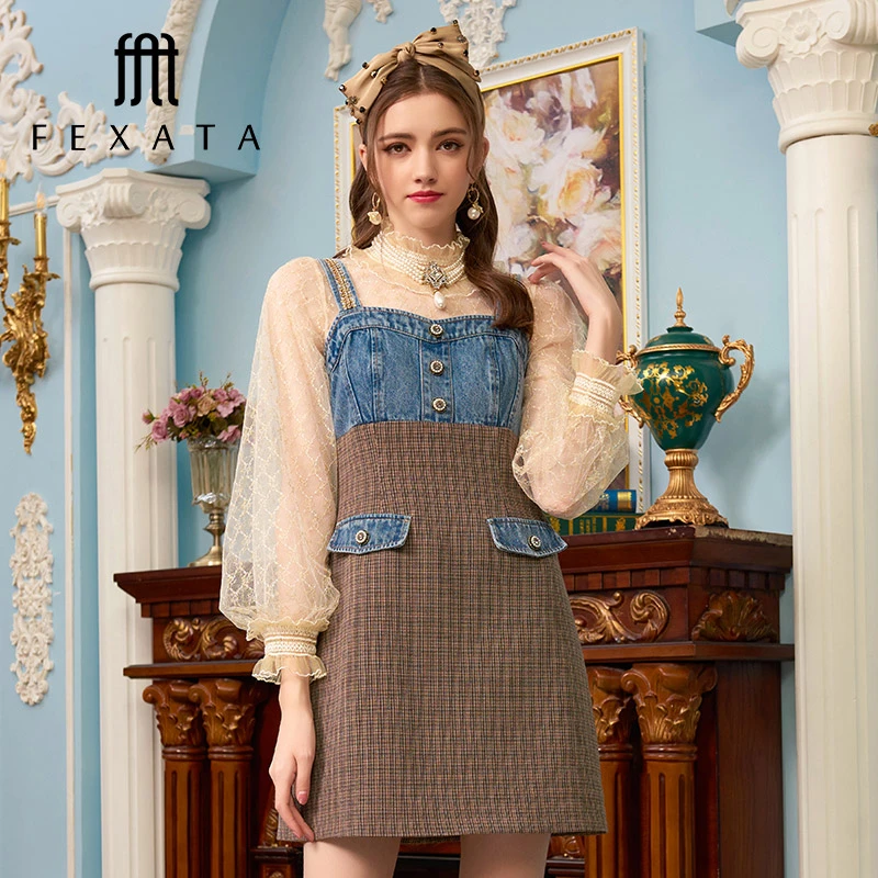 【老板娘夏天】FEXATA斐格思高腰连衣裙俏皮少女吊带裙