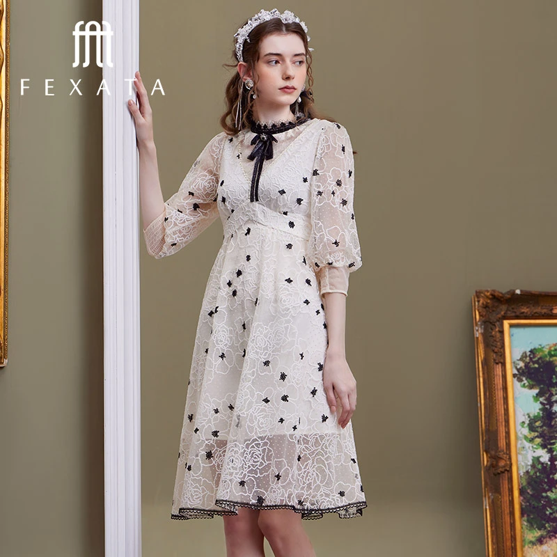 【白姐专属】FEXATA斐格思连衣裙复古浪漫宫廷风刺绣网纱裙