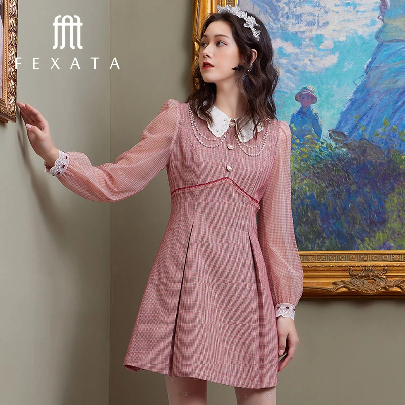 【白姐专属】FEXATA长袖修身格子连衣裙