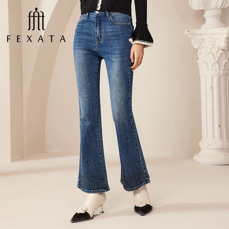 【白姐专属】FEXATA斐格思时髦街头微喇长裤显瘦牛仔裤