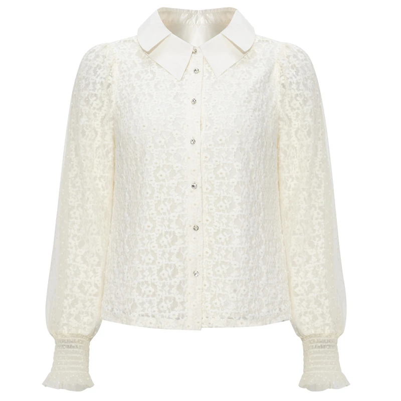 【黄蓉推荐】FEXATA斐格思蕾丝衫法式灯笼袖网纱衬衫