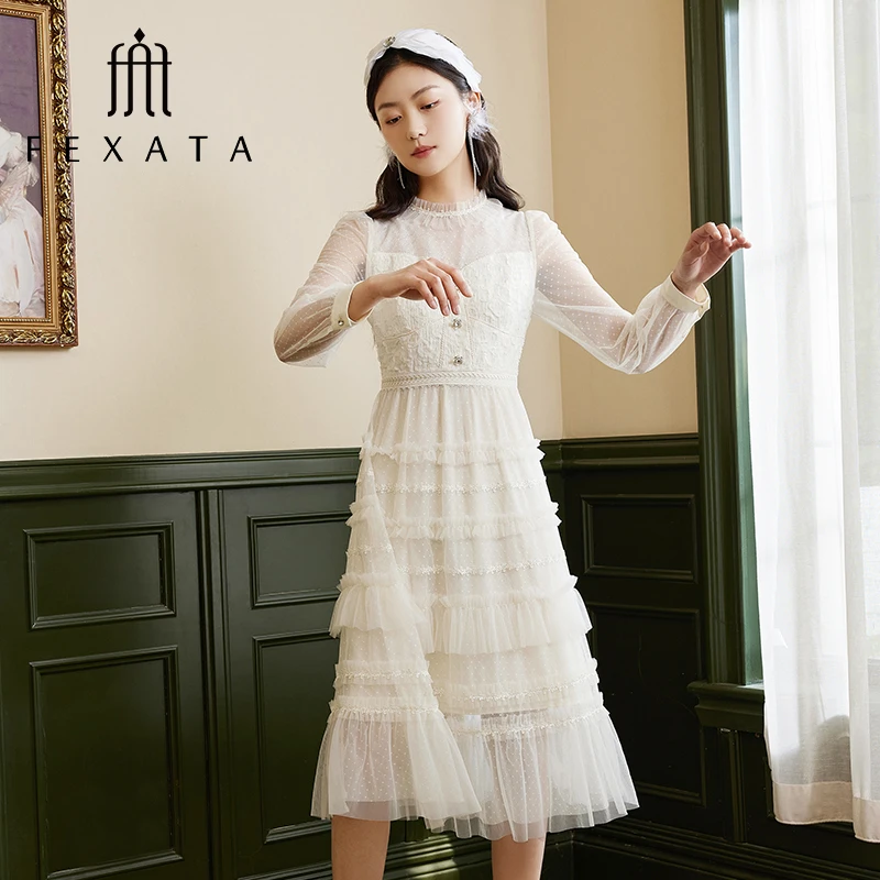 【老板娘夏天】FEXATA斐格思连衣裙轻奢高级感法式芭蕾风蕾丝长裙