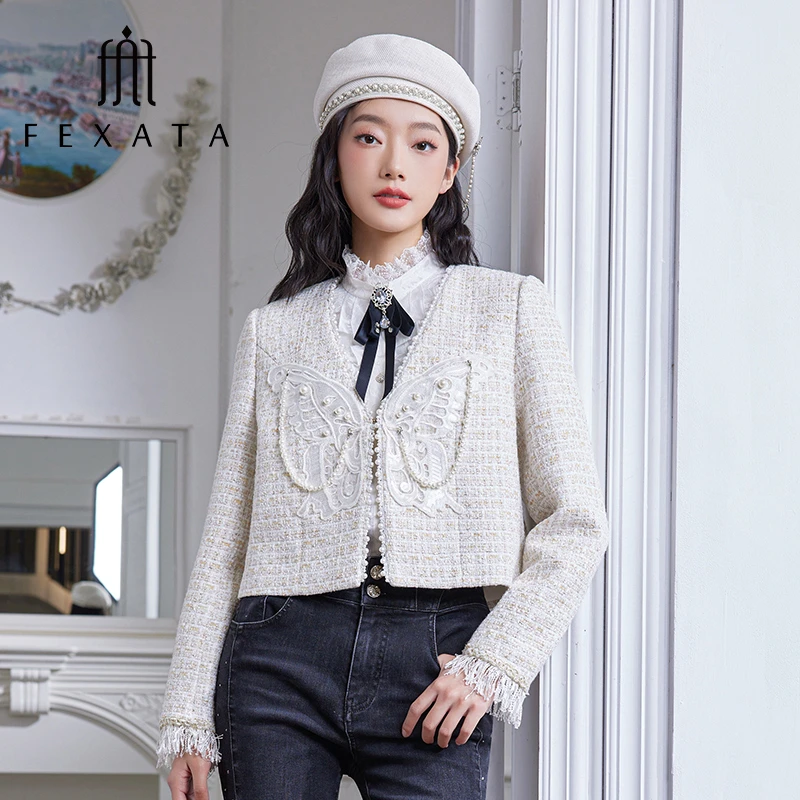 【黄蓉推荐】FEXATA斐格思设计感钉珠新潮蝴蝶小香风短外套