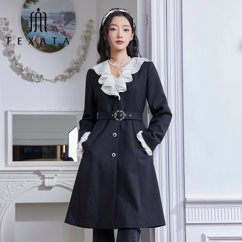 【媛媛女王严选】FEXATA斐格思外套女荷叶领精致中长款外套F41K0501
