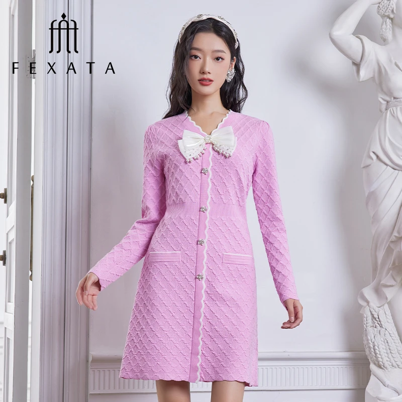 【媛媛女王严选】FEXATA斐格思连衣裙千金感小香针织短裙F41T0611