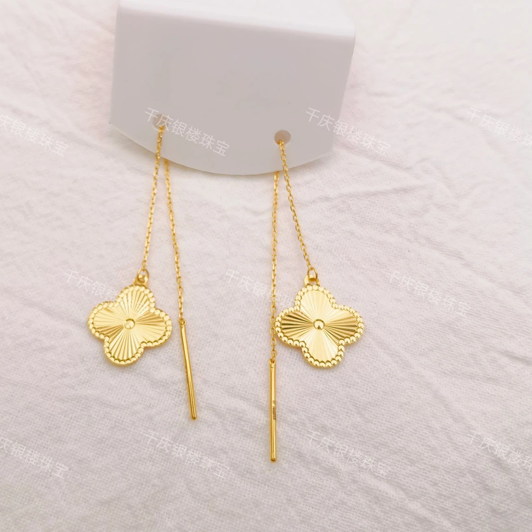 足金时尚轻奢5G工艺四叶草耳线 3.46g