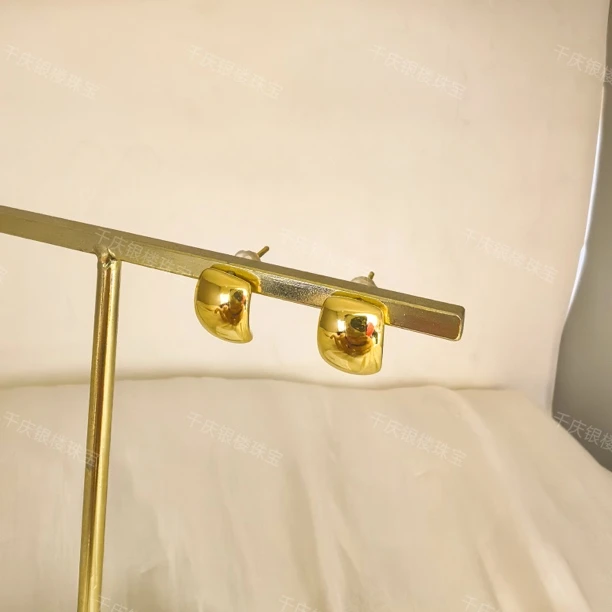 24K足金5D硬金黄金时尚百搭光面耳饰2.12克 （克重不足支持补差价）