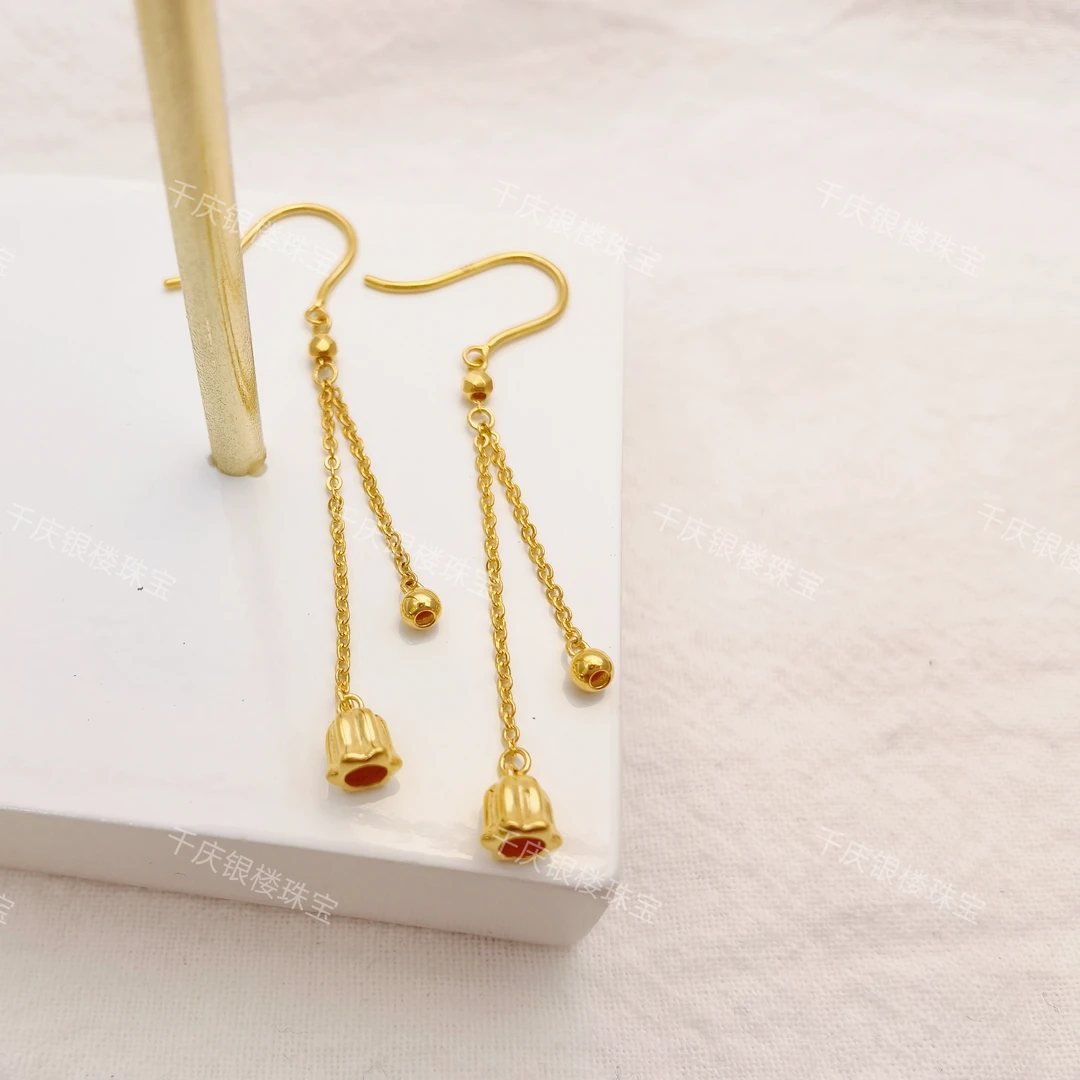 足金时尚个性5G工艺铃兰花耳饰 2.84g