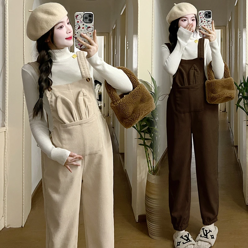 孕妇背带裤秋冬款外穿灯芯绒休闲裤加厚保暖连体吊带长裤冬季裤子