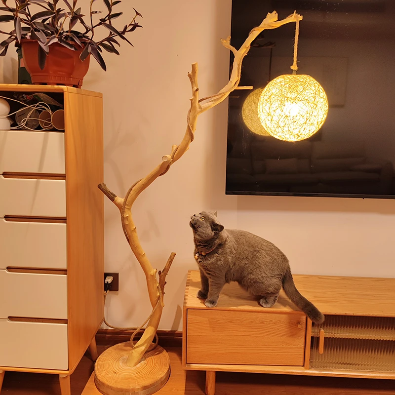 久竹新中式原木落地灯钓鱼台特色树干树枝客厅茶室装饰禅意落地灯