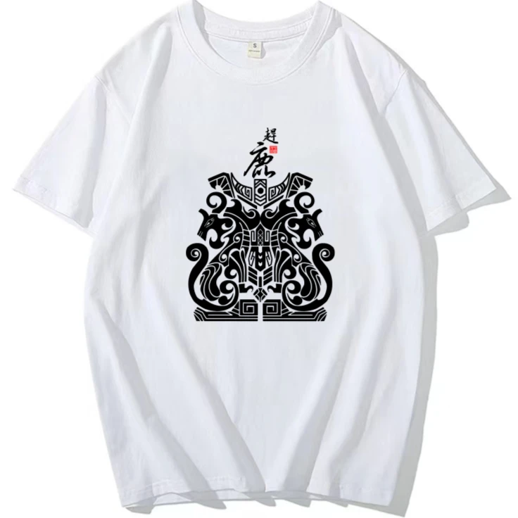 赶鹿中国文化图腾印花T恤圆领夏季