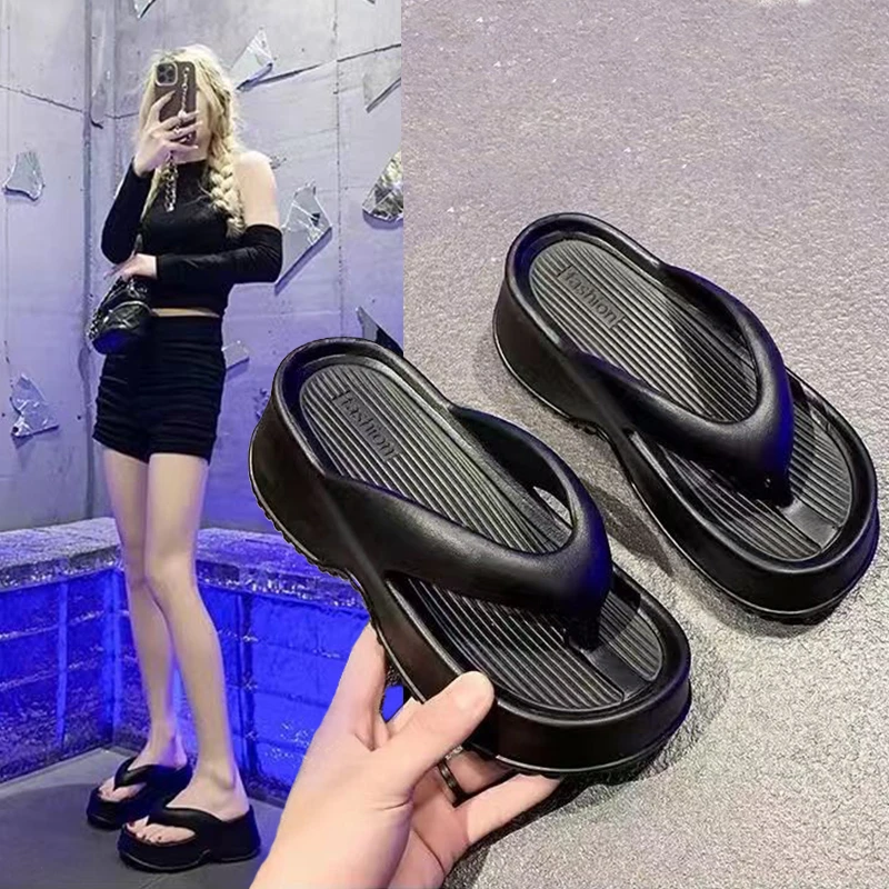 夏季厚底防滑沙滩韩版女休闲舒适百搭潮流高跟外穿情侣人字拖