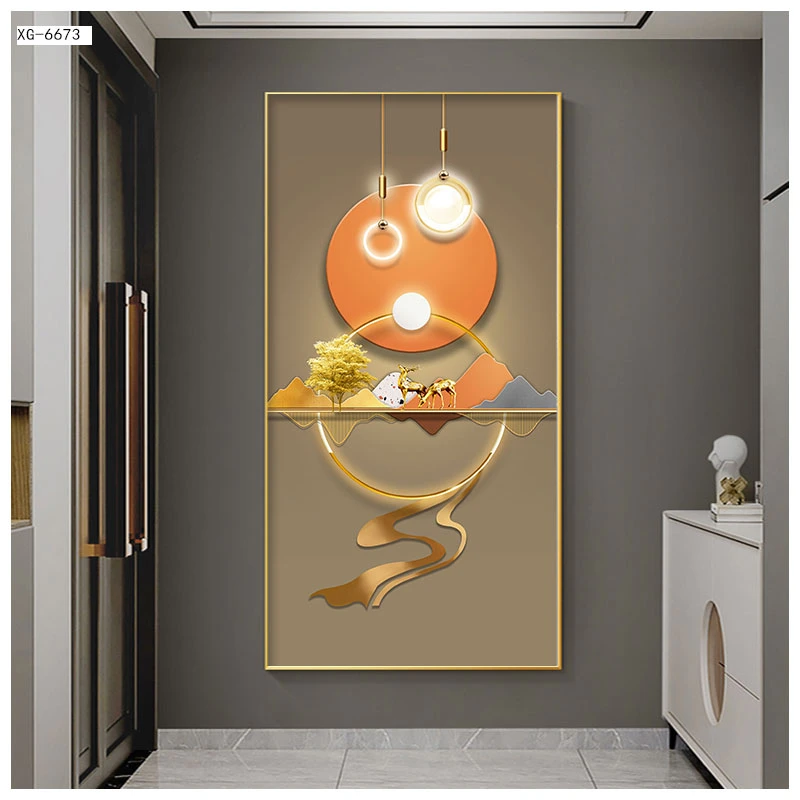 玄关选图区-福鹿呈祥系列-玄关走廊装饰画-晶瓷晶钻烤瓷工艺挂画