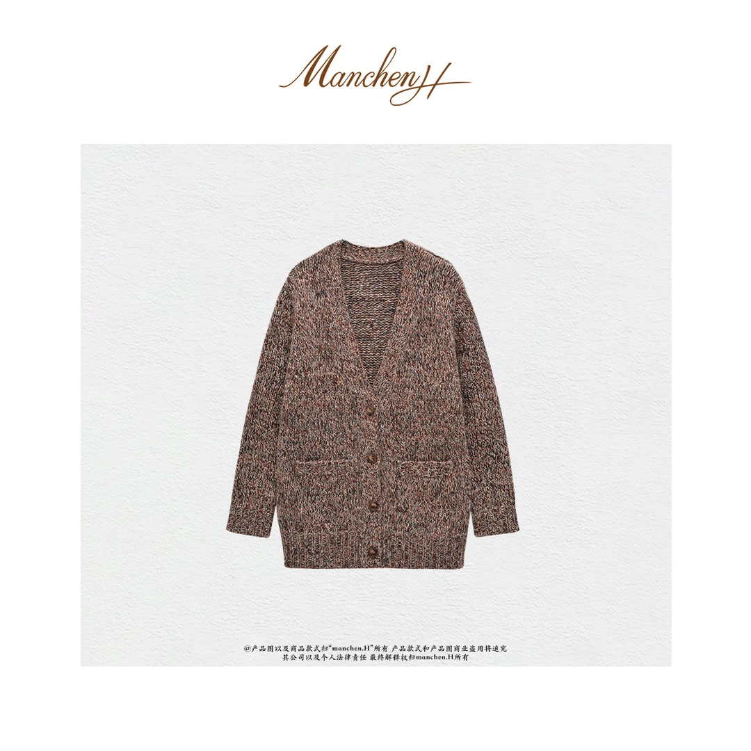 曼辰manchenh“梦境彩绘”意大利进口花纱中长款针织开衫外套