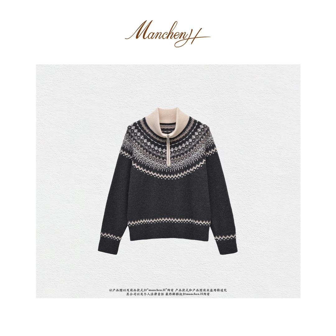 曼辰manchenh“费尔岛乐章”原厂纱康赛妮2股16s牦牛绒提花针织衫