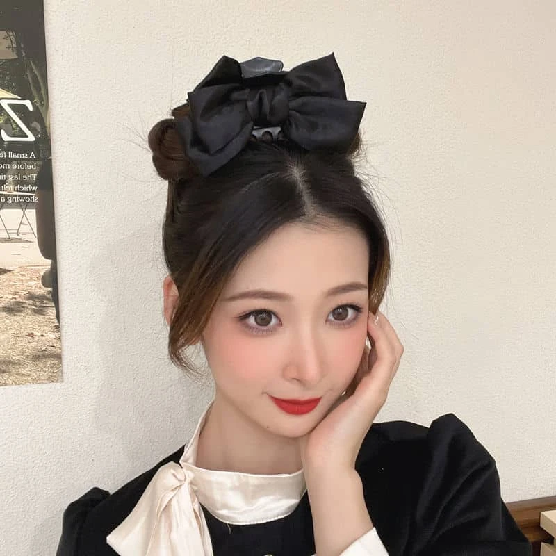 韩国优雅黑色蝴蝶结头饰发夹女后脑勺抓夹