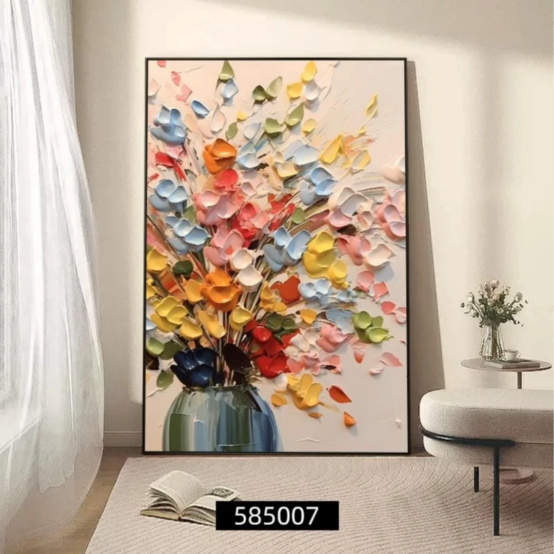 【添笔手绘】轻奢简约小清新奶油风客厅油画沙发背景墙玄关花卉