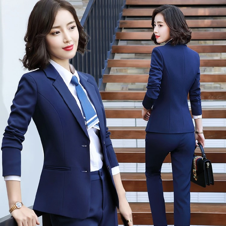 8291高端蓝色西装套装女秋季职业装气质女神范正装西服工作服工装