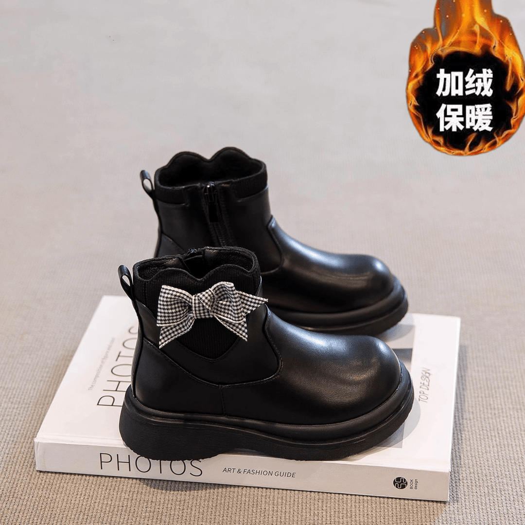 回力瑞女童靴2023冬新款女童马丁靴加绒洋气短靴3-12岁时尚公主靴