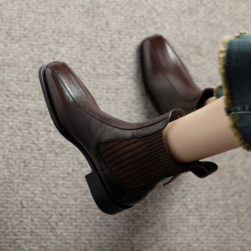 3CM，头层羊皮切尔西靴新款英伦风马丁靴百搭真皮复古秋冬复古真皮