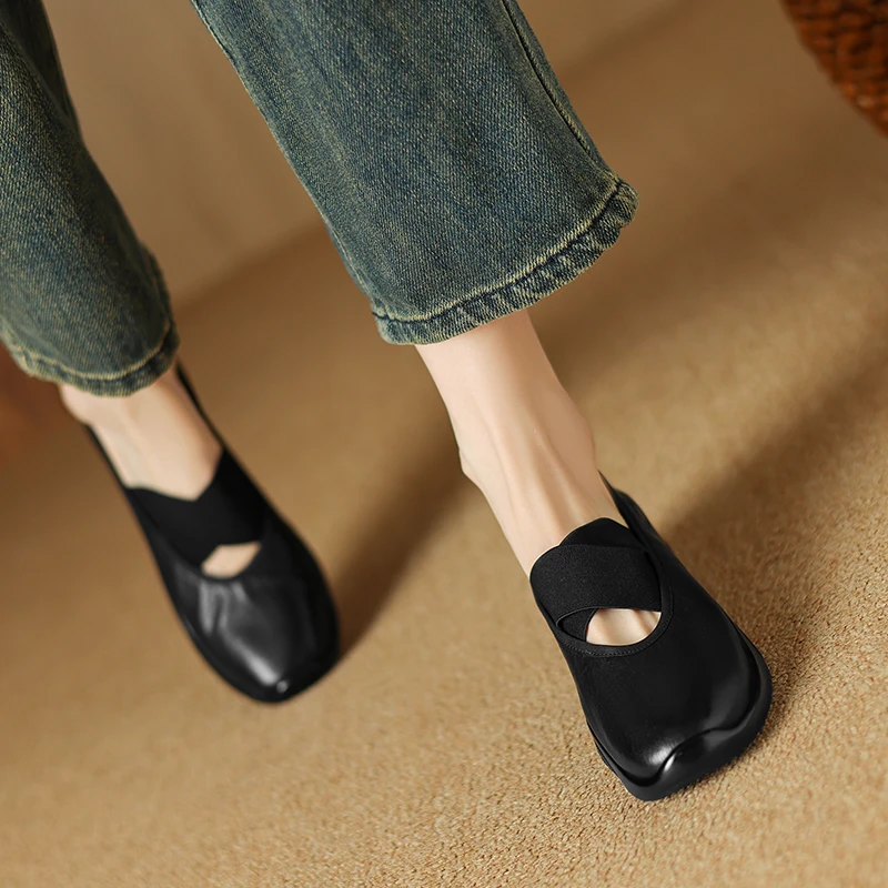 显瘦运动风！新款真皮羊皮女复古厚底芭蕾甜流光风羊皮玛丽珍高跟