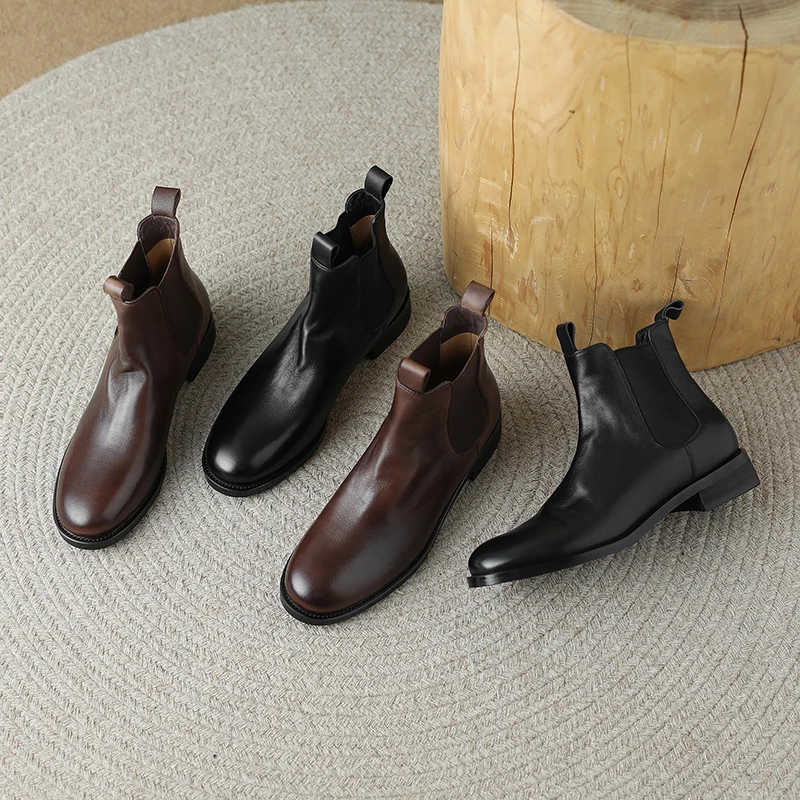 【GS】牛皮短靴英伦靴子复古真皮34-39码瘦秋英伦风复古马皮短靴