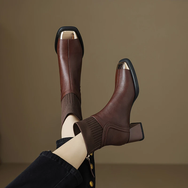 【GS】头层牛皮瘦瘦靴复古女短靴秋冬切尔西时尚马丁切尔西牛皮女靴