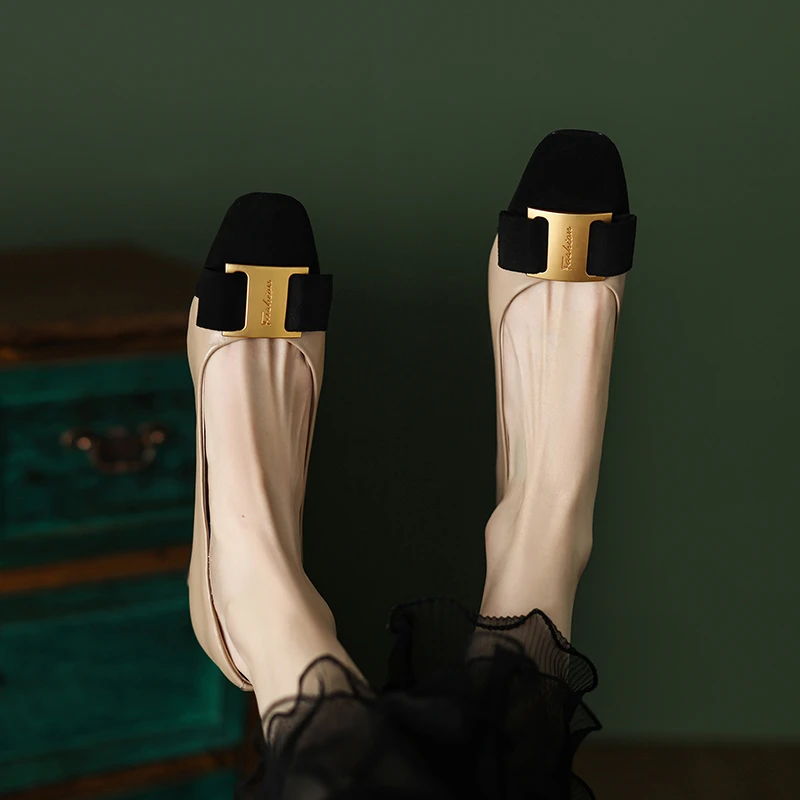 牛皮小香风气质粗跟高跟鞋玛丽珍休闲鞋手工小香风女士粗跟玛丽珍