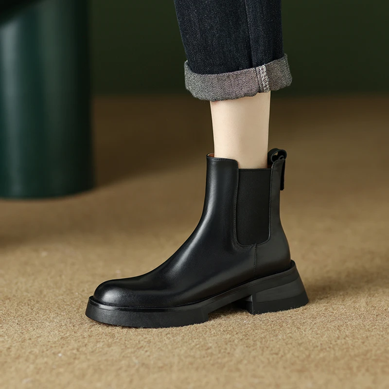 【GS】头层牛皮跟高5CM秋冬新款短靴厚底马流光风L家秋冬厚底马丁