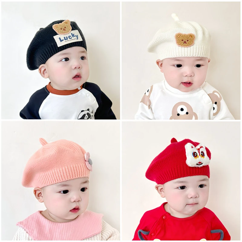 儿童贝雷帽春秋款婴儿针织毛线帽男女童洋气画家宝宝帽子冬0-1岁3