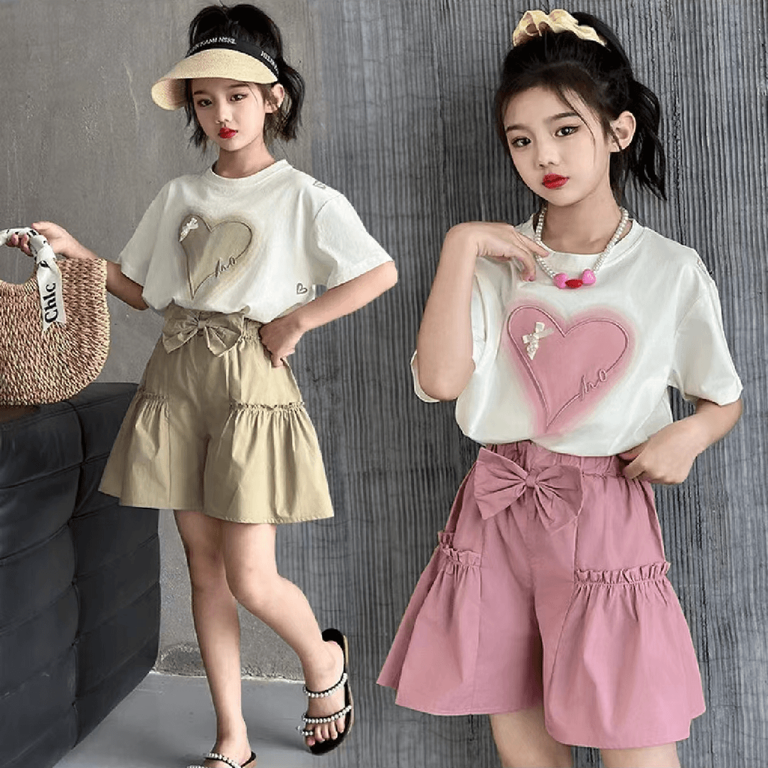 女童夏季套装2024新款女大童夏装短袖洋气时髦儿童休闲短裤两件套