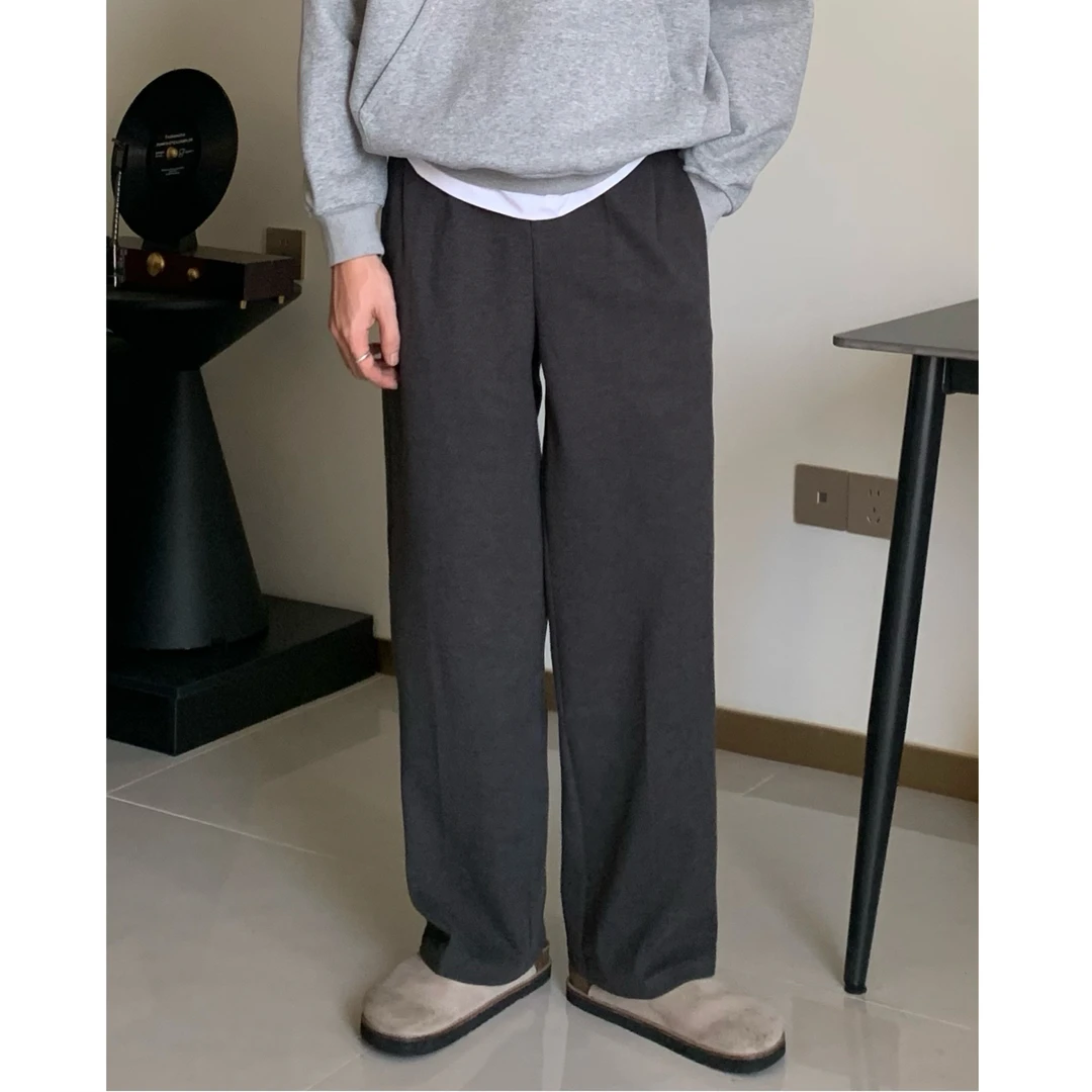 LIAOQIYUN【24秋冬系列】加厚垂感格雷灰系保暖松紧抽绳尼料休闲裤