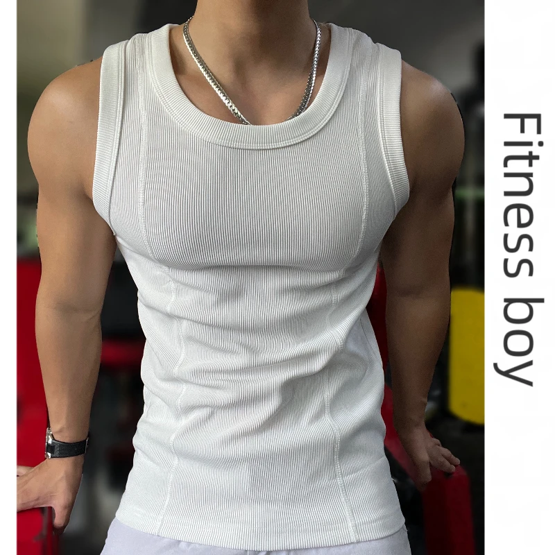 重磅精梳肌理纹显大背心男夏季运动休闲健身训练坎肩T恤打底衣服