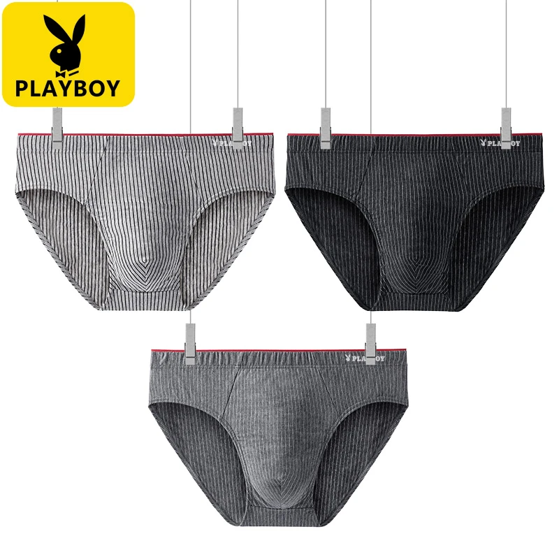 PLAYBOY男款竖条纹三角男士内裤精梳棉短裤运动中腰舒适三角裤头