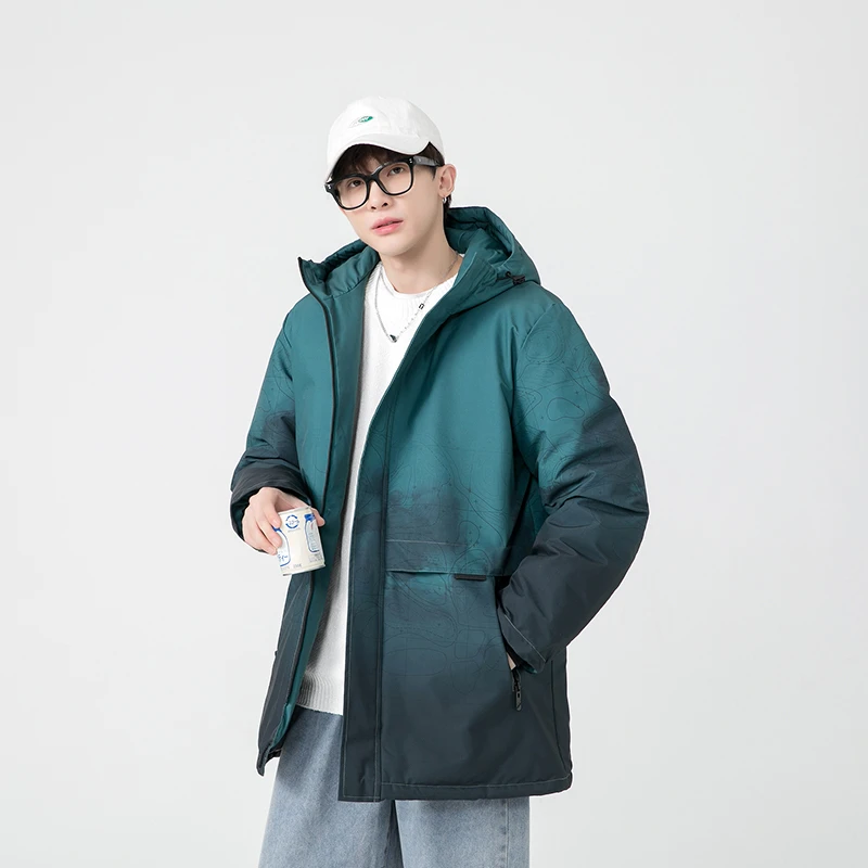 秋季中长款男士风衣潮牌渐变印花大号防风衣高个子加长版潮男外套