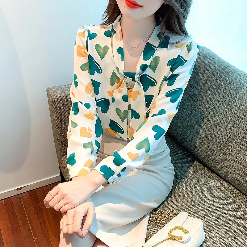 长袖印花雪纺衬衫女装年春装新款设计感气质衬衣女上衣
