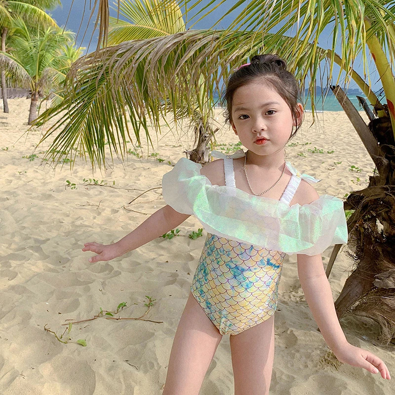 2022美人鱼 女童泳衣儿童泳衣连体可爱儿童比基尼一件代发泳装女