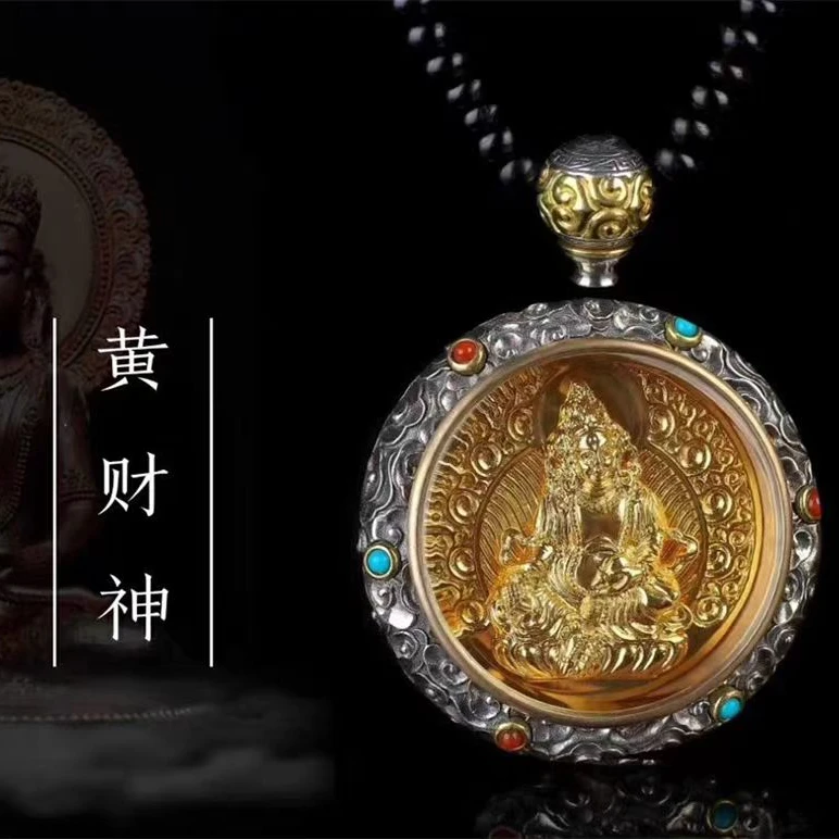 925银银制品 s925银黄财神挂牌吊坠文玩配饰时尚手工