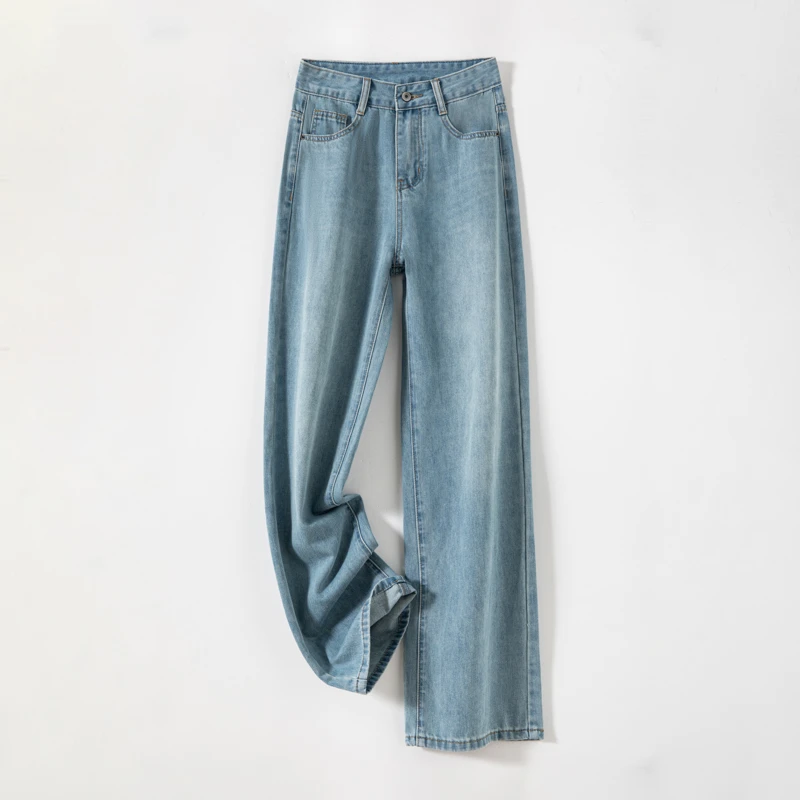 织志阔腿牛仔裤女夏季薄款新款宽松高腰窄版直筒裤子女7081
