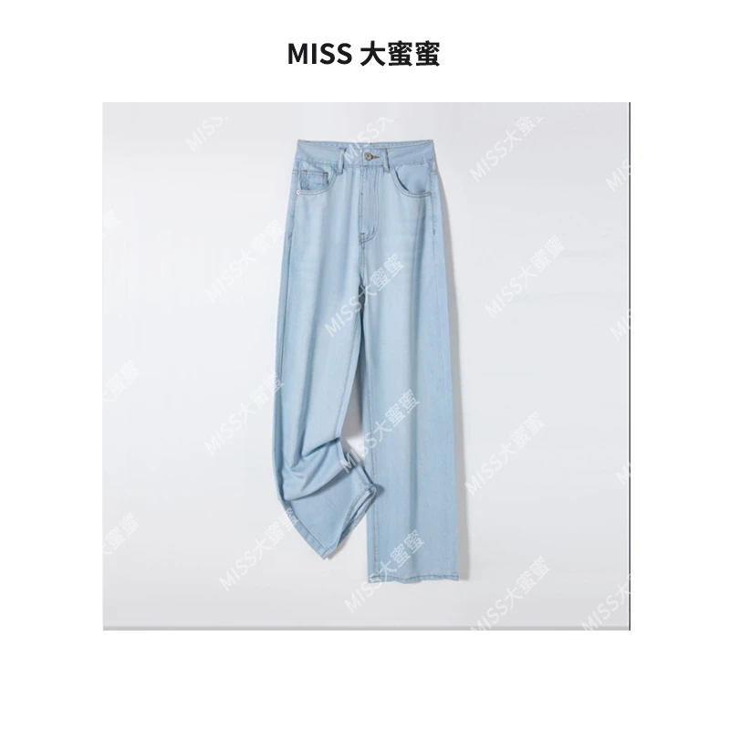 织志尤莱特牛仔直筒阔腿裤夏季薄款高腰显瘦蓝色休闲宽松百搭裤