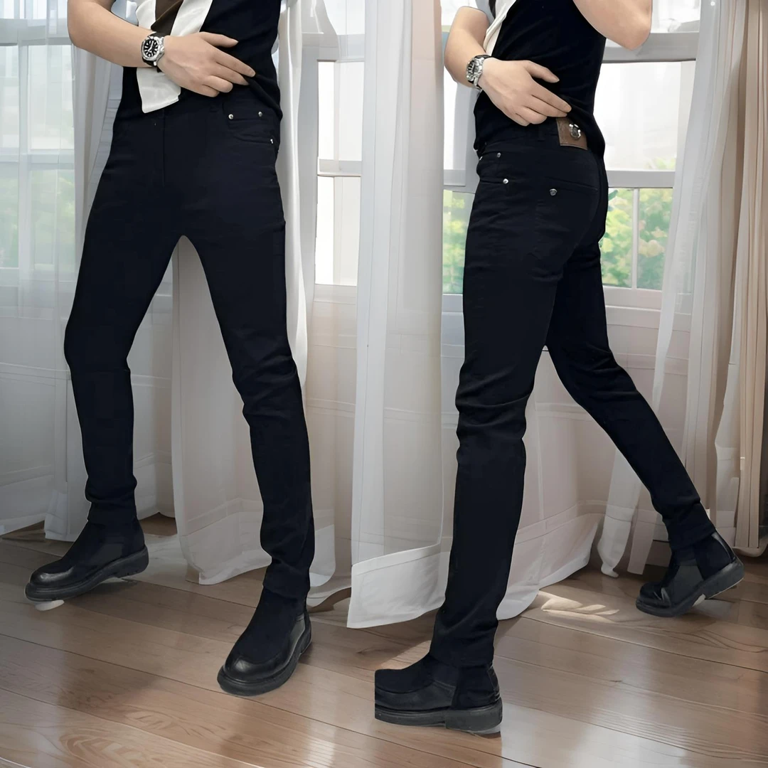 轻奢新款加绒牛仔裤男冬季欧货高档时尚休闲男士修身男士加绒修身