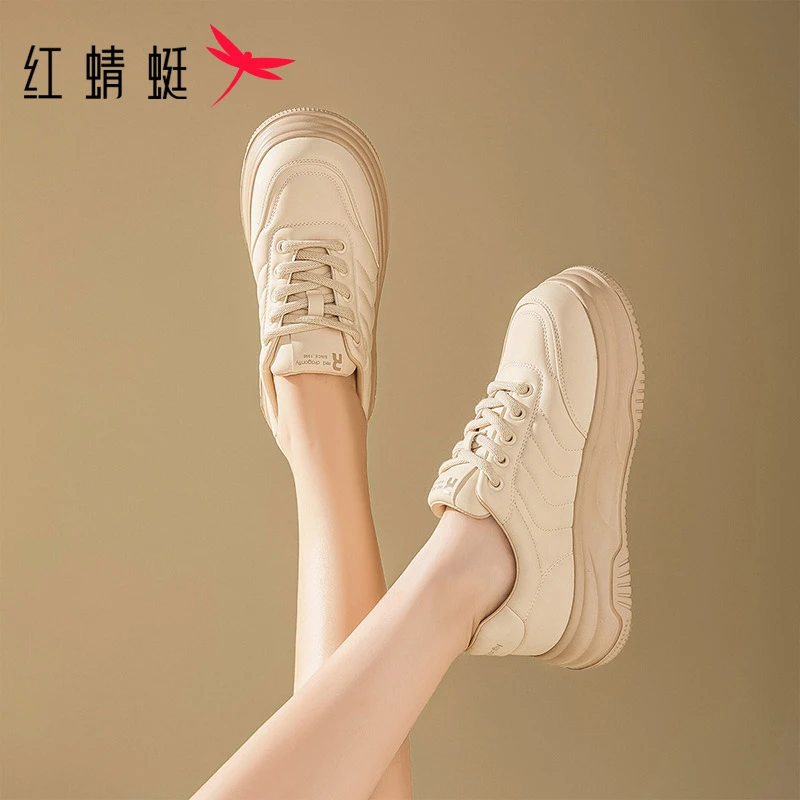 红蜻蜓夏季新款时尚百搭女鞋舒适低帮鞋平跟圆头系带小众休闲板鞋