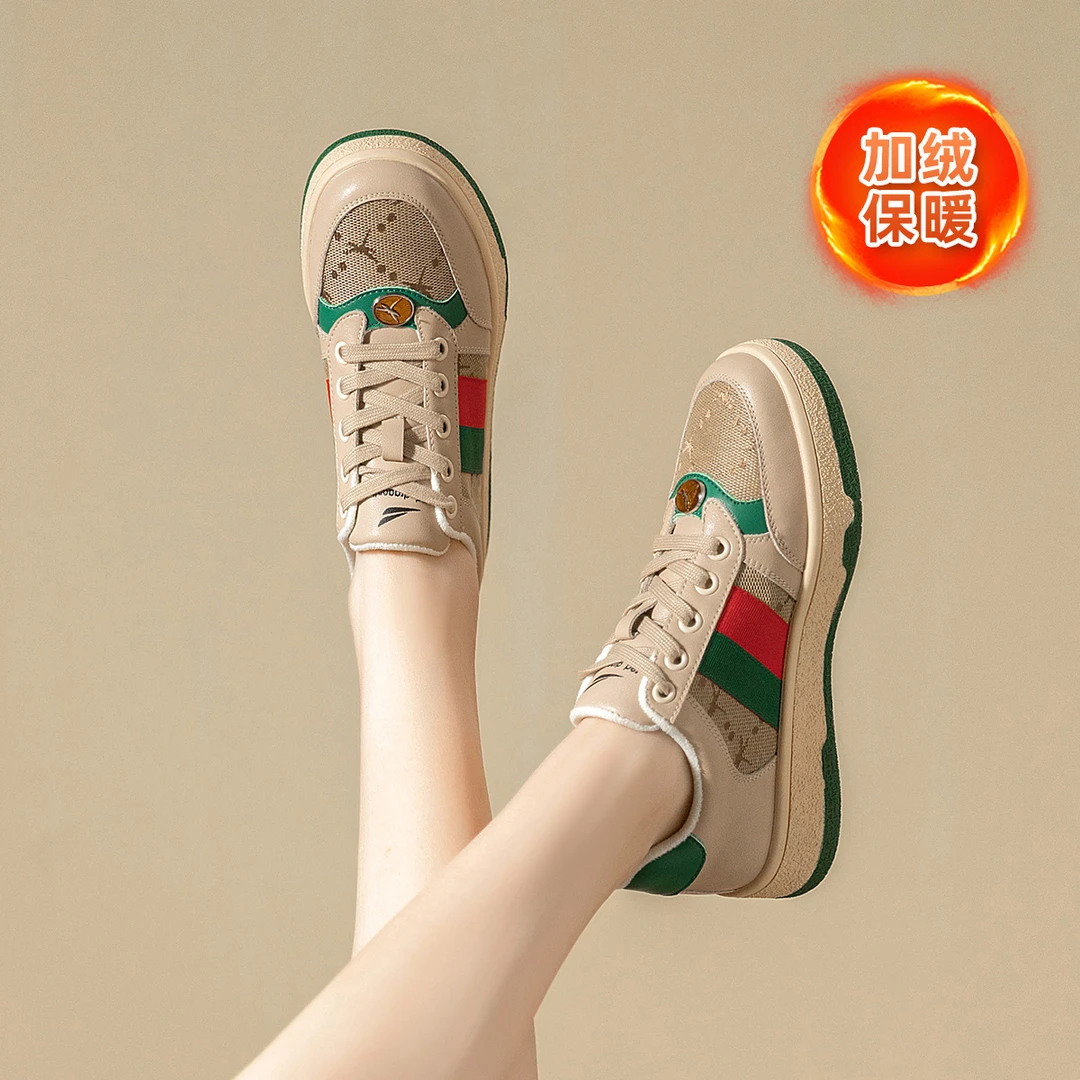 红蜻蜓女鞋2024新款小众加绒厚底女鞋百搭四季拼接撞色耐磨板鞋
