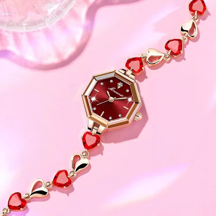 沃凯新品热卖爆款女士手表女表手链轻奢珠宝爱心款石英表简约腕表