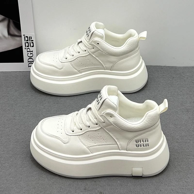 万达撤柜头层牛皮高帮鞋小白鞋女2025新款秋冬季加绒棉鞋保暖百搭