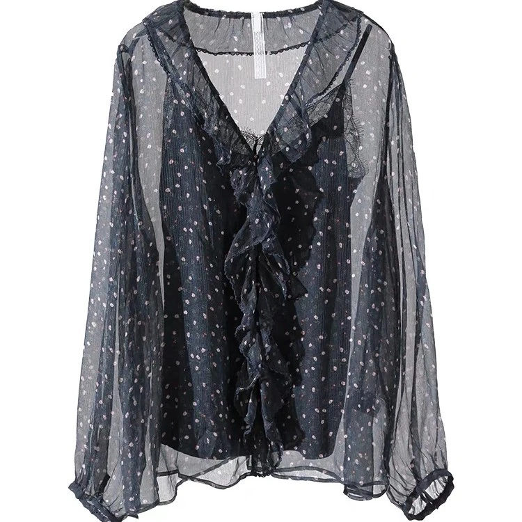 【小羊推荐】V领桑蚕丝碎花小衫女装