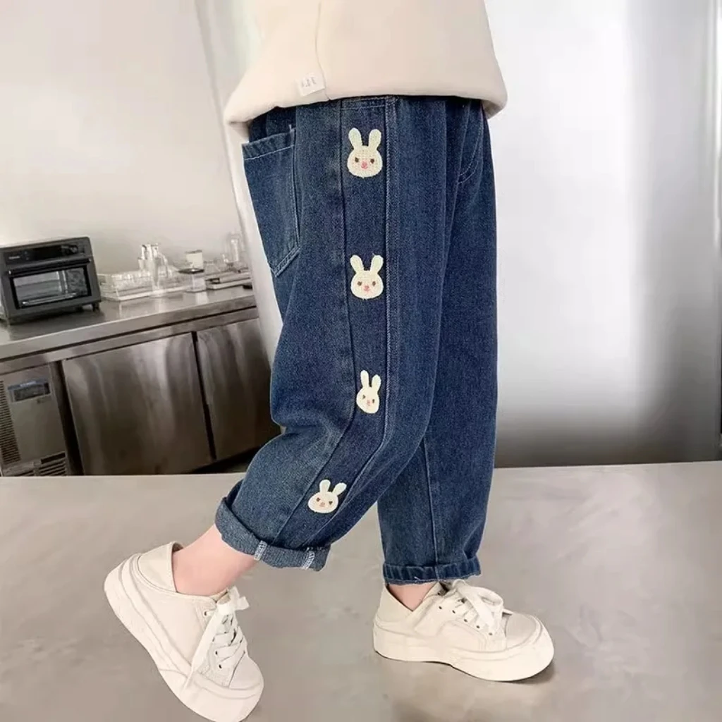 女童牛仔裤春秋款2023新款洋气儿童外穿宽松休闲长裤宝宝老爹裤潮