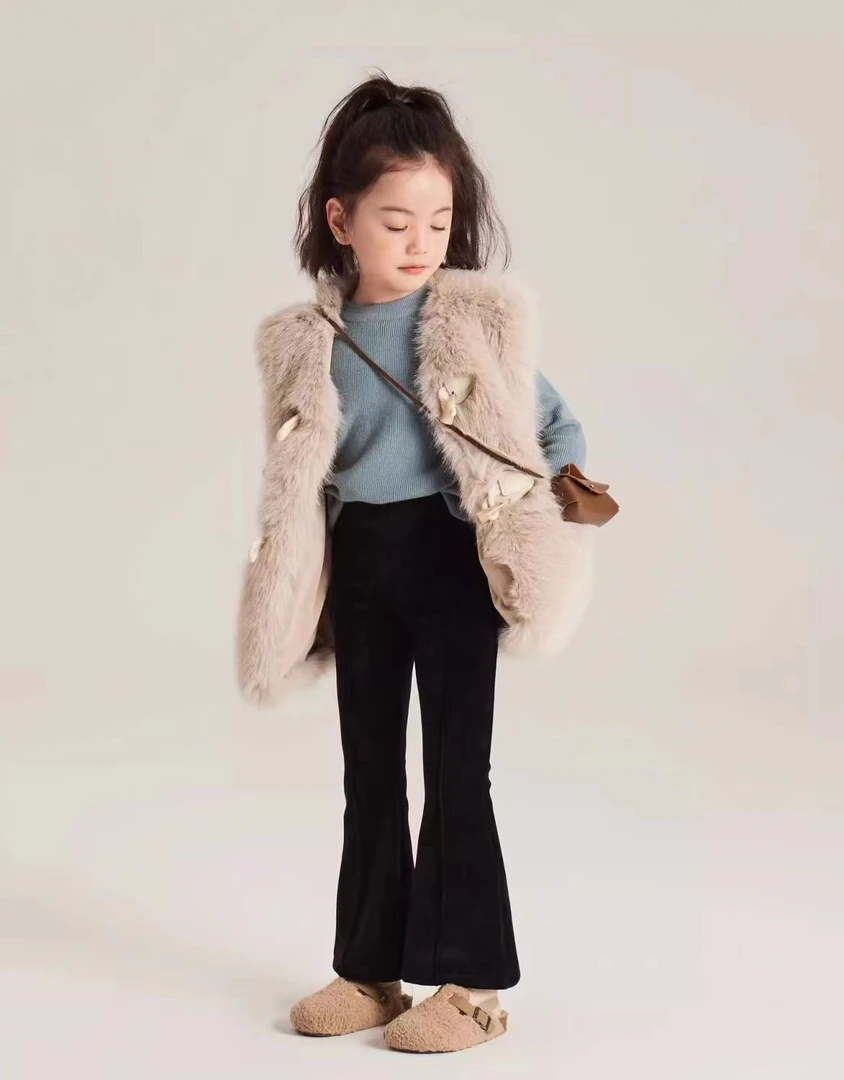秋冬季装新款加绒加厚女孩儿童喇叭裤子韩版休闲显瘦洋气黑色长裤
