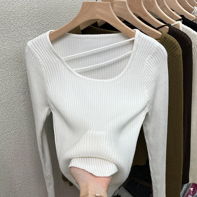 秋冬百搭圆领长袖针织衫女可打底可外穿时尚别致修身显瘦气质洋气