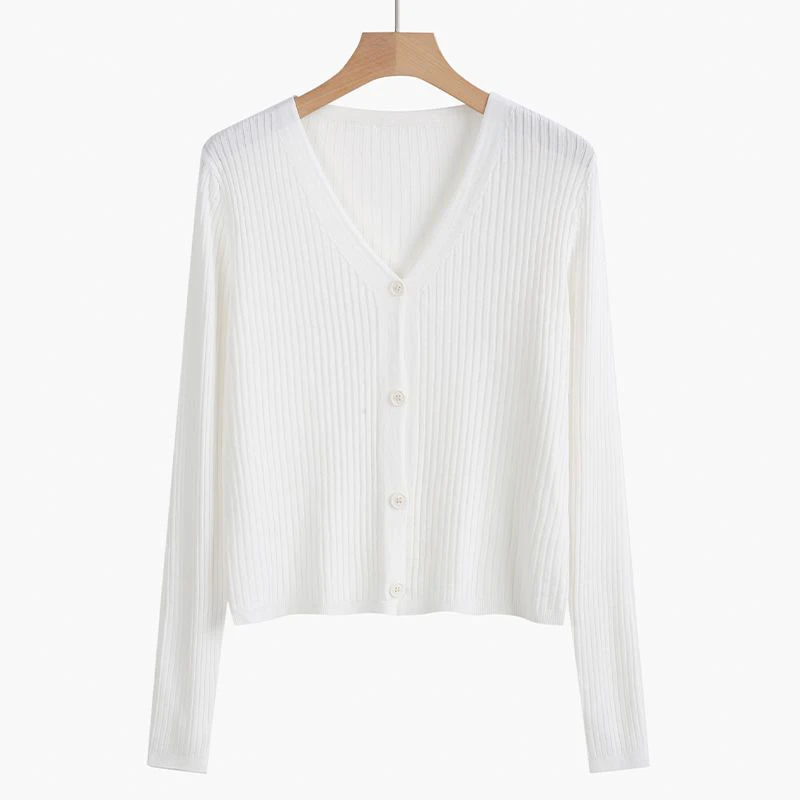 v领开衫针织女春夏短款搭裙子新款修身显瘦冰丝薄款上衣